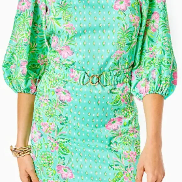 NWT XXS Women's Barbara Sleeved Dress Surf Blue Oh Diamond Girl Engineered